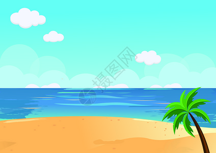 沙滩小清新手绘海边旅游设计图片