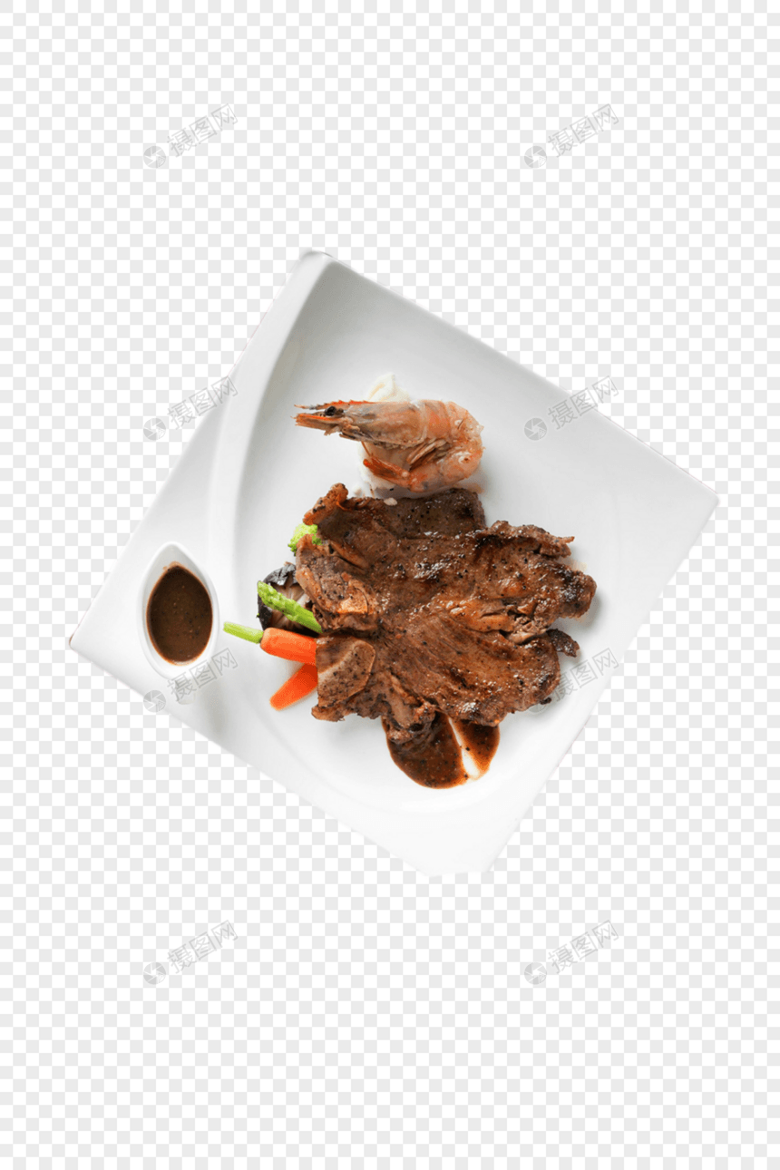 牛排大虾小胡萝卜酱西餐图片
