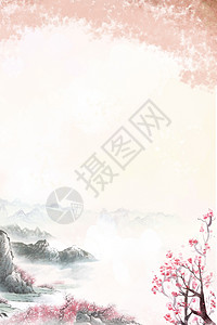 粉色桃花树水墨中国风背景设计图片