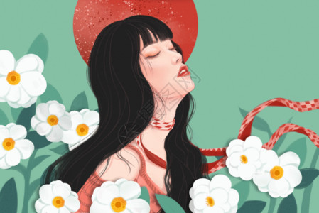 女人拿着花女神节插画gif高清图片