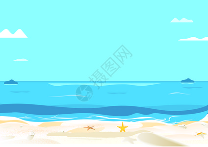 水彩沙滩海边的风景设计图片