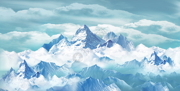 梦幻冰山背景蓝青色高清图片