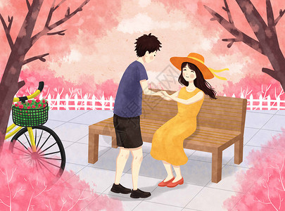 樱花树下的情侣背景图片