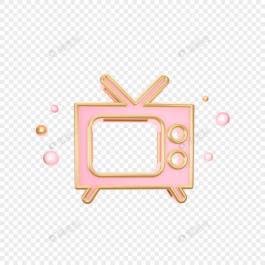 立体粉色电视图标图片