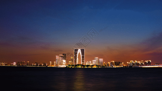 苏州建筑剪影东方之门夜景延时GIF高清图片
