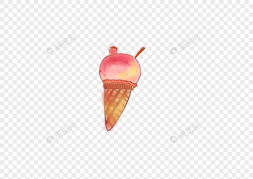 可爱卡通手绘草莓冰淇淋图片