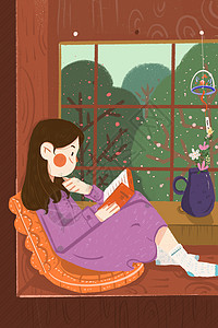 读书日窗台看书的女孩世界读书日高清图片素材
