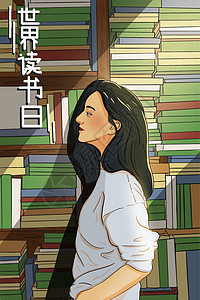 长发小美女世界读书日清新小美女插画插画