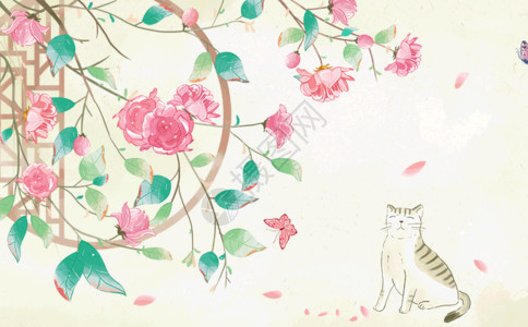 古风猫素材春天花卉gif高清图片