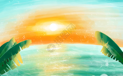 海朝阳手绘风景设计图片