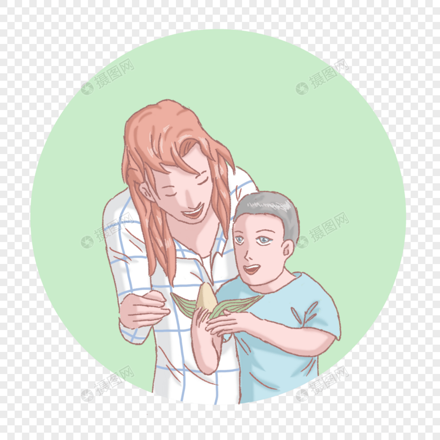 端午节妈妈和儿子一起吃粽子图片