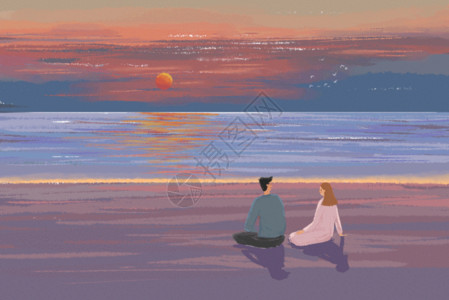 插画海边海边情侣gif高清图片