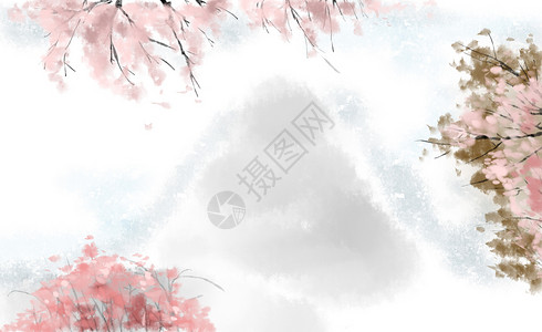 水彩手绘粉色树清新樱花背景设计图片
