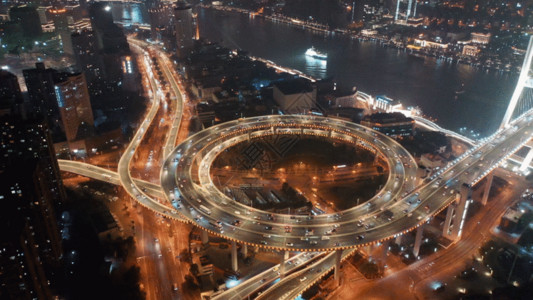 上海桥上海南浦大桥航拍夜景GIF高清图片