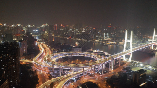 上海航拍夜景南浦大桥航拍夜景 GIF高清图片