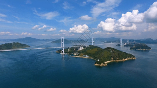 青山绿水素材航拍日本跨海桥梁GIF高清图片