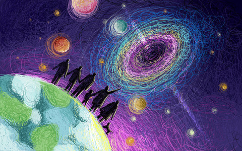 外太空地球宇宙黑洞插画