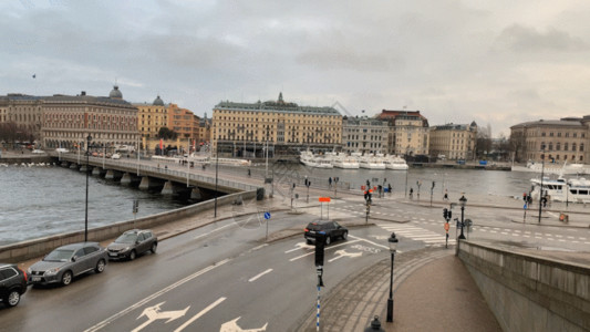 旅游全景瑞典首都斯德哥尔摩城市全景延时 GIF高清图片