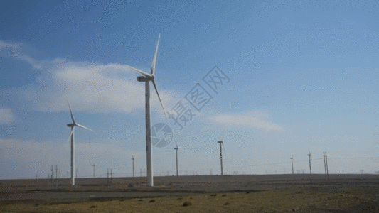 新疆戈壁风力发电国家电网输电线路GIF图片