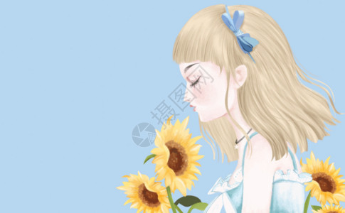 手绘精致向日葵手绘青春女孩GIF高清图片