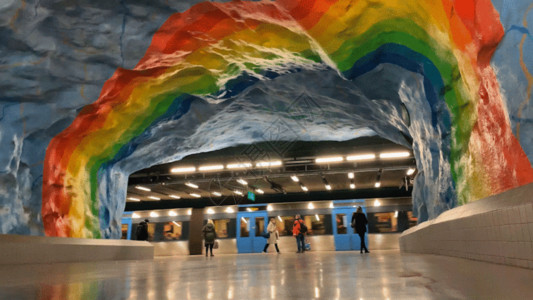 空旷的地铁站具有艺术感的城市地铁站GIF高清图片