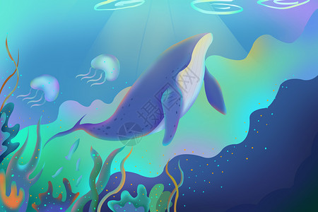 海底海豚水草背景图片