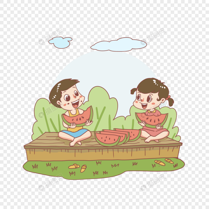 吃西瓜的孩子图片