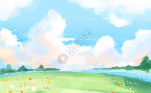 野罂粟手绘天空风景设计图片