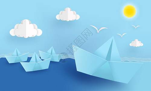 船创意摄影插画创意纸船漂浮设计图片