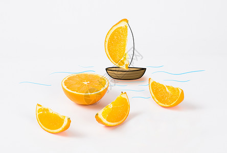 船创意摄影插画创意橙子帆船插画