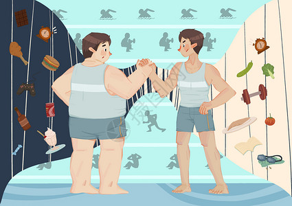 肌肉健身肥胖与健壮插画