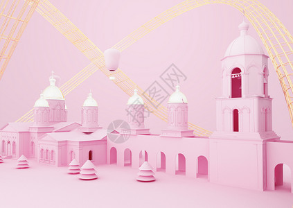 粉色的树粉色城堡场景设计图片