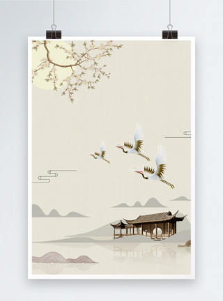 大厦背景图文艺中国风海报背景图模板