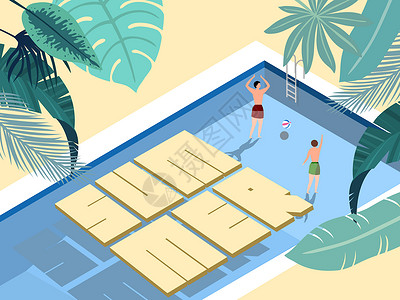 夏天泳池清凉插画背景图片