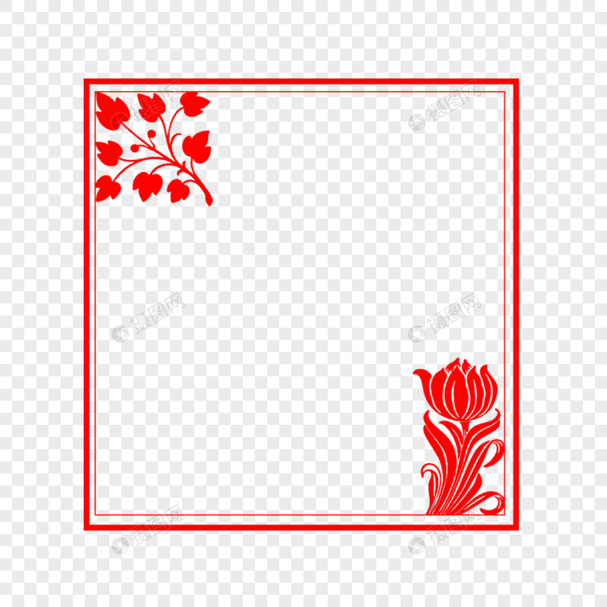 创意中国风红色鲜花边框图片