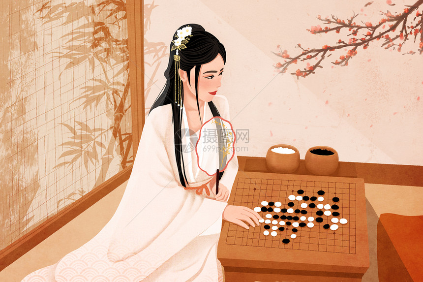 古风下棋女孩图片