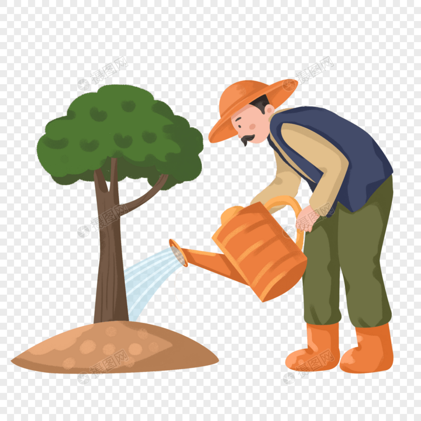 给树浇水的园丁工匠图片