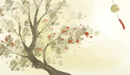 樱桃树枝花水彩风花树背景gif高清图片