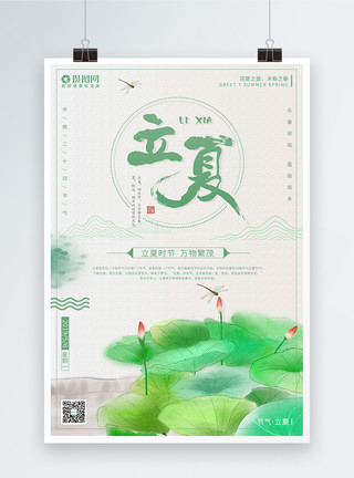中国工笔画荷花清新荷叶立夏节气海报模板