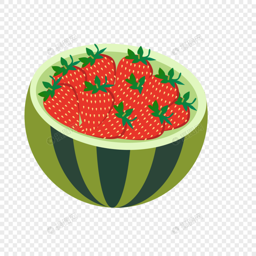 西瓜盘中的草莓图片
