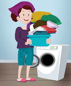 洗衣机排水洗衣服插画