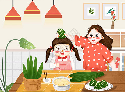 传统节日之端午节包粽子插画背景图片