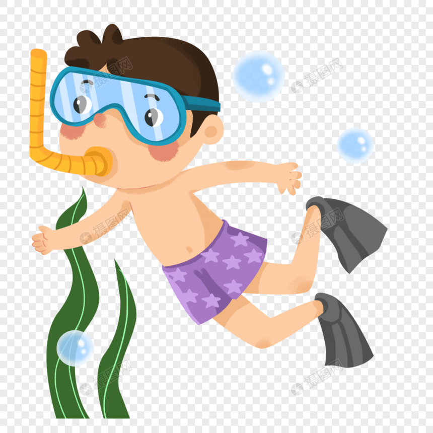 海里潜水的小男孩图片