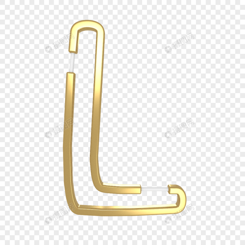 英文字母L金色艺术字C4D模型图片