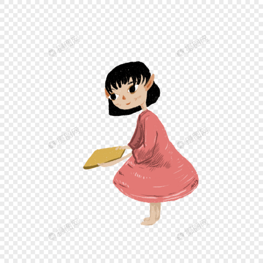 卡通红裙子的小姑娘插图图片