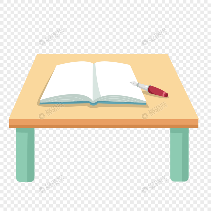 放着打开的书本和钢笔的课桌图片