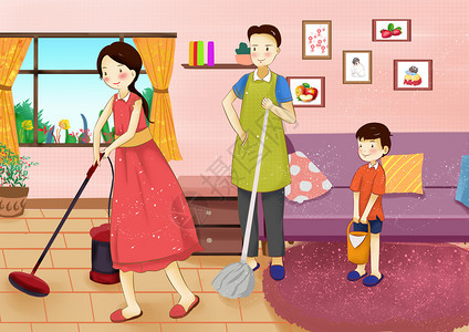 父母和孩子沟通五一劳动节插画