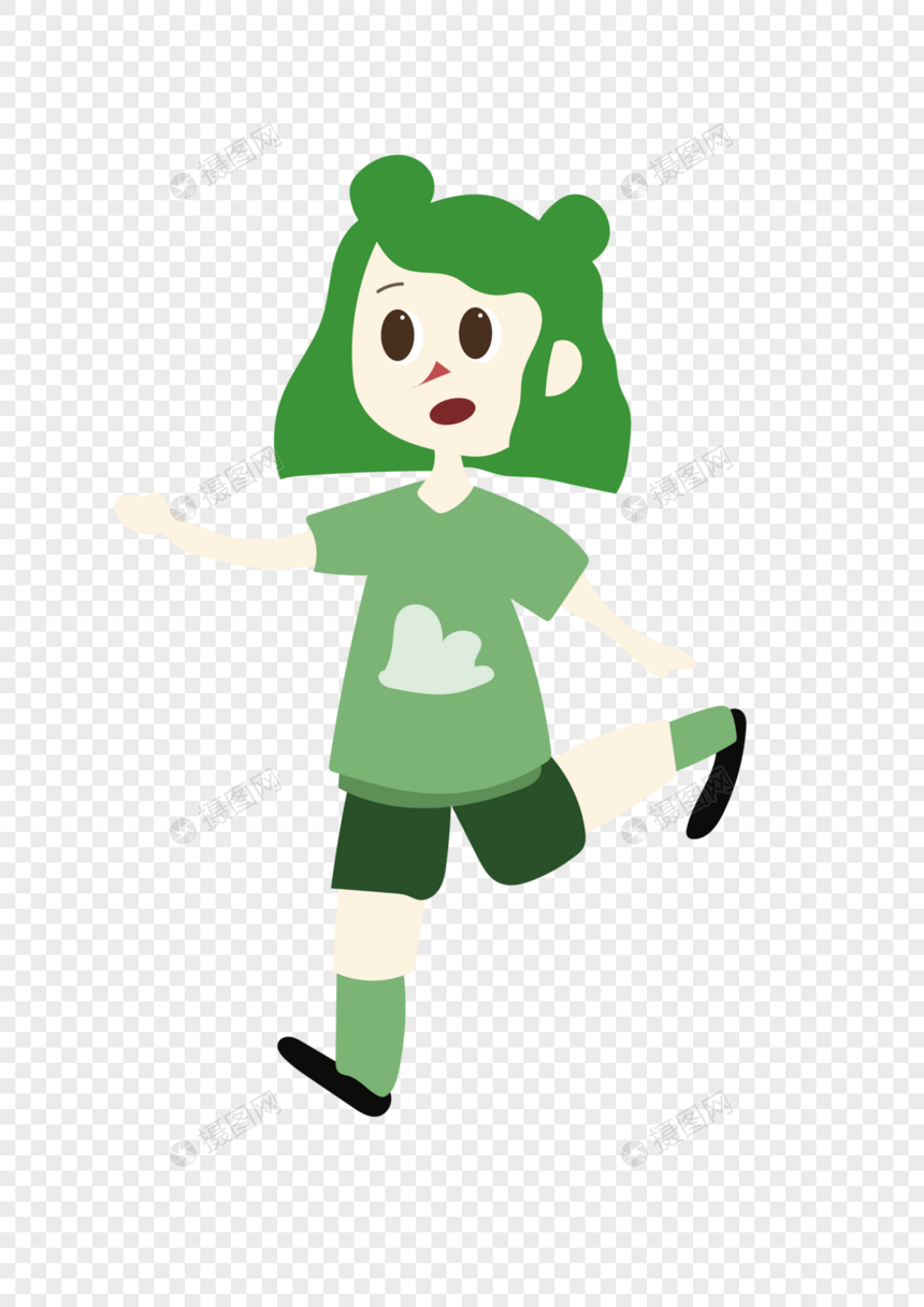 绿色女孩跑步插画图片