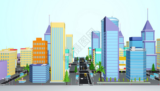 卡通城市道路城市场景设计图片