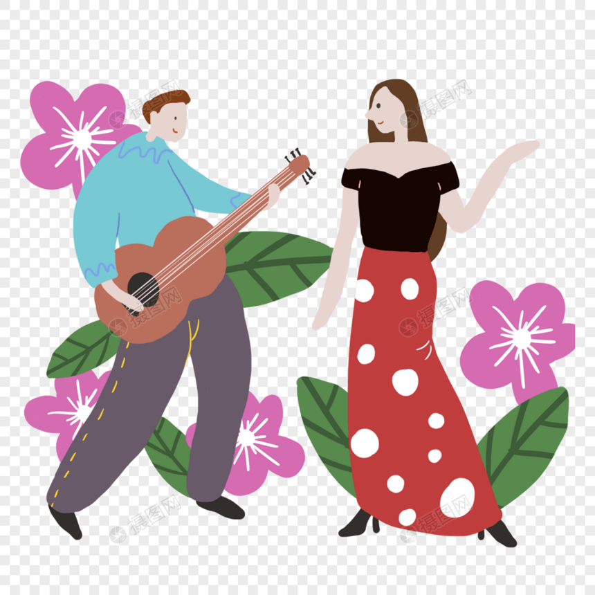 弹吉他唱歌的男人女人图片